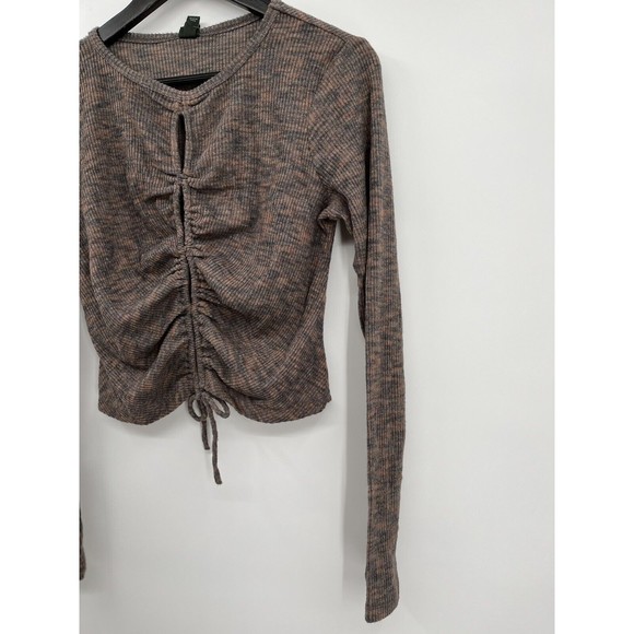 NWT Wild fable Women's Blouse‎ Cozy Knit Long Sleeve Front Lace-Up Brown Size M - Picture 4 of 10